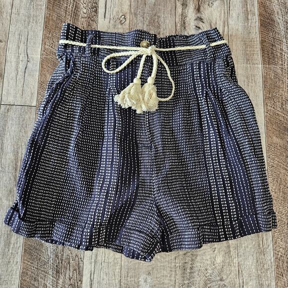 Ariat Hey Shorty Short Belted Size Small Indigo Stripe Tassel High Waist Pleated - Picture 1 of 14